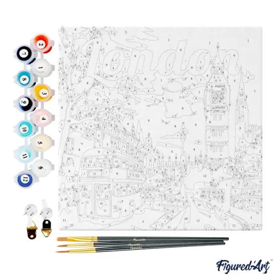 Figured'Art Mini Paint by Numbers Kit for Adults with Frame Travel Poster London Small format 8"x8" - Craft Art Painting DIY Canvas Already Stretched on a Wooden Frame {4}