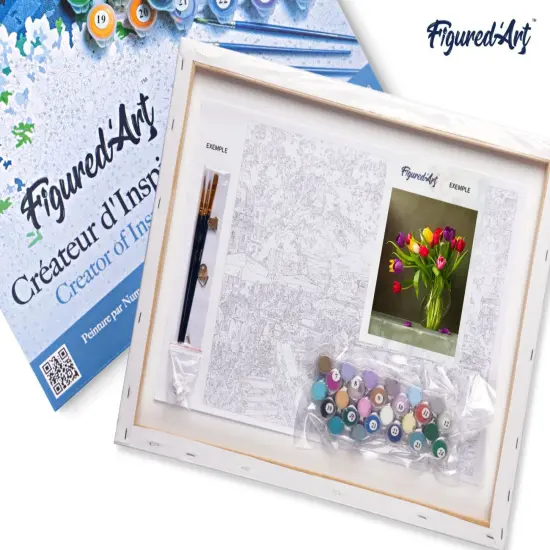 Figured'Art Paint by Numbers for Adults with Frame Multicolored Flowers 16"x20" - Craft Art Painting DIY Kit Canvas Already Stretched on a Wooden Frame {5}