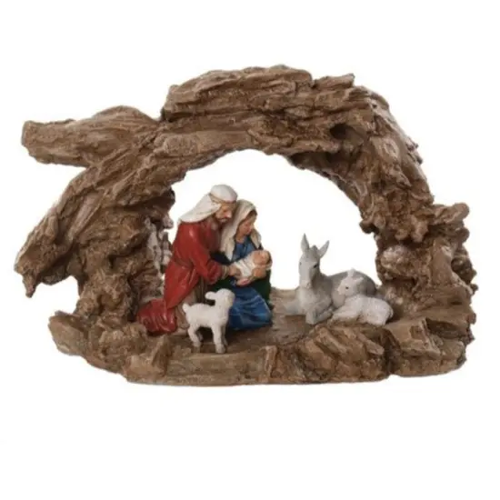 11" Resin Holy Family with Animals and Rock Crèche – Elegant ChristmasNativity Scene Decoration {1}