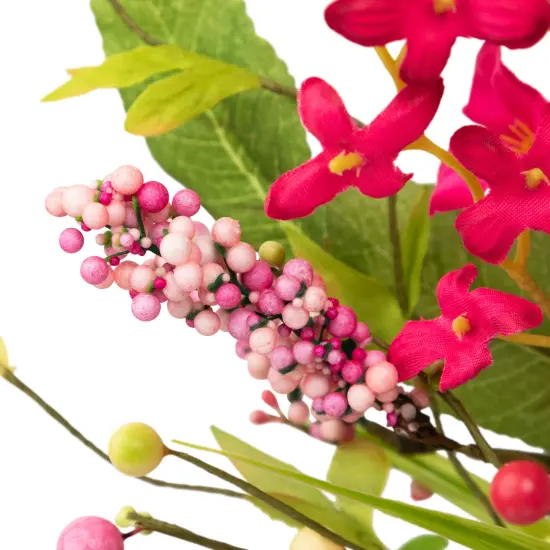 Northlight Geranium and Berry Artificial Spring Floral Wreath, Pink - 18-Inch {6}