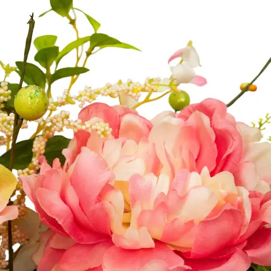 Northlight Rose and Peony Artificial Floral Spring Wreath, Pink and Yellow - 22-Inch {7}