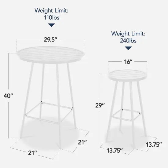 Best Choice Products 3-Piece Steel Patio Bar Height Round Bistro Set w/ Backless Stools, Slatted Design White {2}