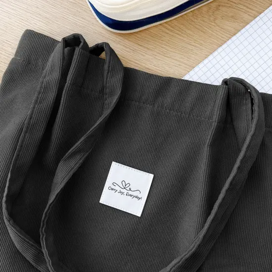 Wrapables Corduroy Tote Bag, Casual Everyday Shoulder Handbag, Black {3}