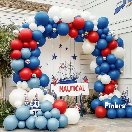 Red Blue White Balloon Garland - Double Stuffed Royal Blue Red Balloons Pearl White Sand Pastel Latex Arch Kit for Birthday 4th of July Graduation Wedding Nautical Patriotic Party Decorations {2}