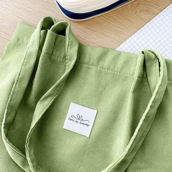 Wrapables Carry Joy Corduroy Tote Bag, Casual Shoulder Handbag, Light Green {3}