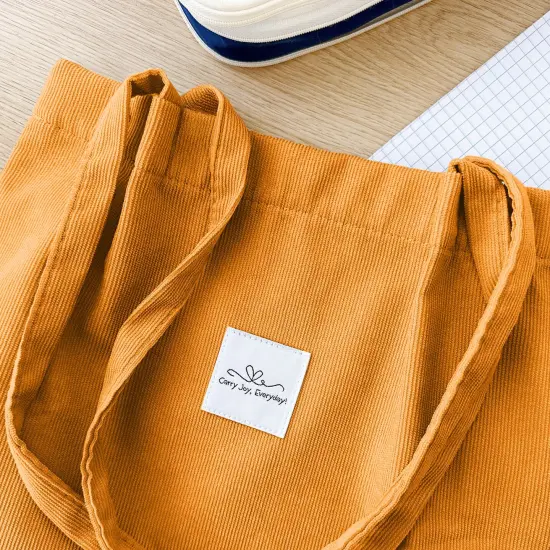 Wrapables Carry Joy Corduroy Tote Bag, Casual Shoulder Handbag, Marigold {3}