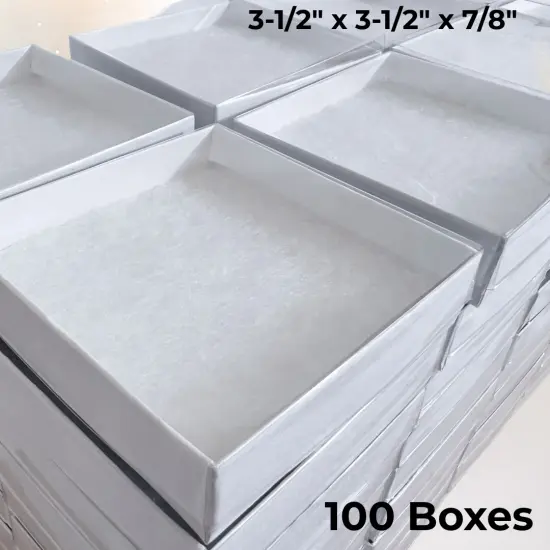 100 Boxes - Made in USA - Clear Top Jewelry Boxes with White Swirl Embossed Base Gift Case Cotton-Filled - 3-1/2" x 3-1/2" x 7/8" White Swirl Embossed - Gift Giving Keepsake Box & Jewelry Storage {2}