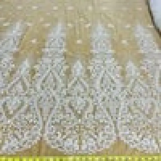 1 Yard Beaded Lace Fabric Embroidered on 100% Polyester Net Mesh - 54" Wide, Elegant Bridal & Dressmaking Fabric White {2}