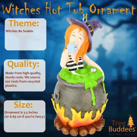 Tree Buddees Funny Witches Hot Tub Halloween Ornament Witch Drinking in Cauldron {2}