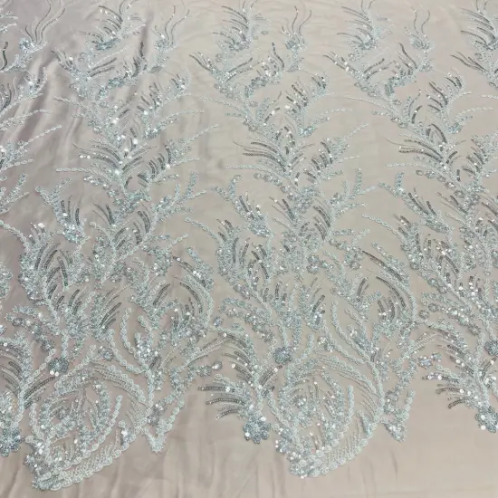 1 Yard Gold Beaded Lace Fabric Embroidered on Polyester Mesh, 51" Wide, Elegant Bridal & Formalwear Fabrication Ivory {1}