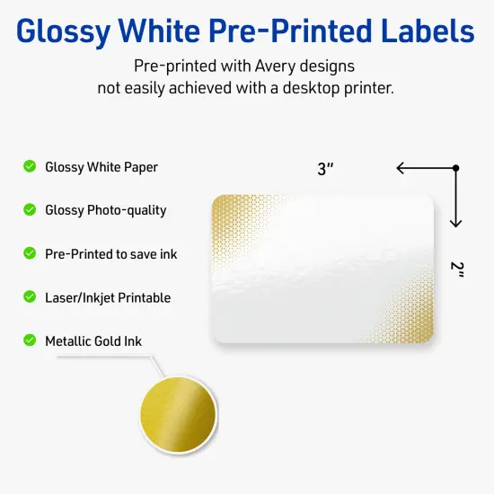 Avery Printable Rectangle Labels with Sure Feed Technology, Pre-Printed Gold Blush Pattern, Glossy White, 2" x 3", Laser & Inkjet Compatible, 80 Total, Great for Branding, Marketing, and Events {2}