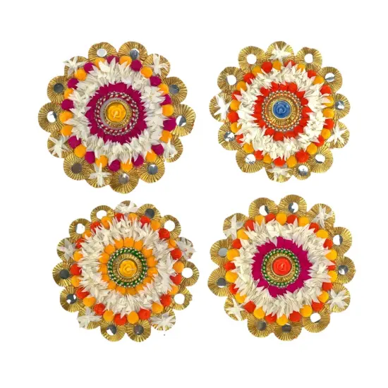 Rangoli Mat Candle Holders Festival of Light Decorative T-light Candle Stand for Diwali Christmas Thanksgiving Hanukkah Gift Pompom Rangoli for Centerpiece Dining Table Home Decor {7}