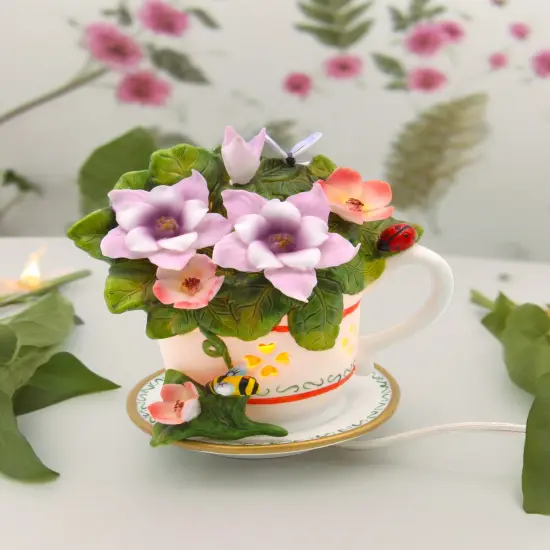 Ceramic Columbine Flower in Teacup Nightlight, Home Decor, Gift for Her, Gift for Mom {2}