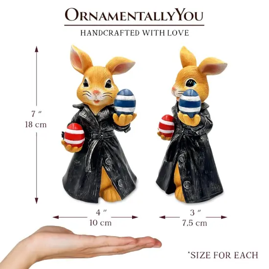 Covert Carrot Collector Funny Bunny Agent Figurine, 7" Dueling Easter Rabbit Garden Statue {3}