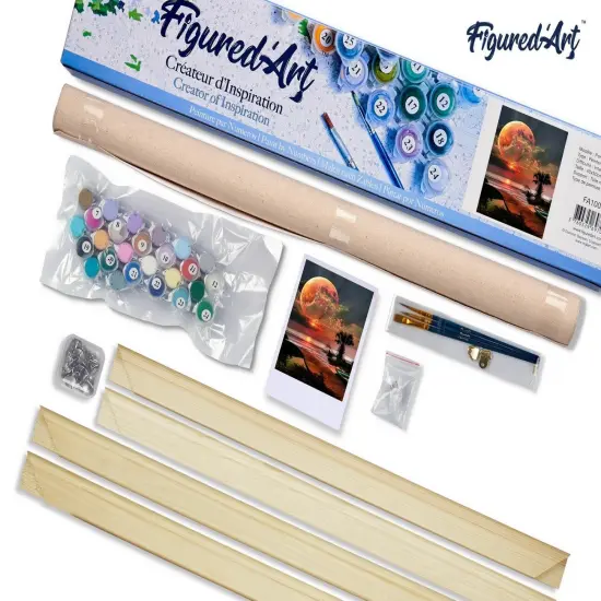 Figured'Art Paint by Numbers Kit for Adults Full Moon and beach front 16"x20" - Craft Art Painting Rolled Canvas with DIY wooden frame {5}