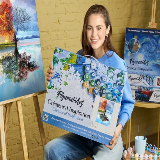 Figured'Art Paint by Numbers for Adults with Frame 4 Seasons Tree 16"x20" - Craft Art Painting DIY Kit Canvas Already Stretched on a Wooden Frame {2}