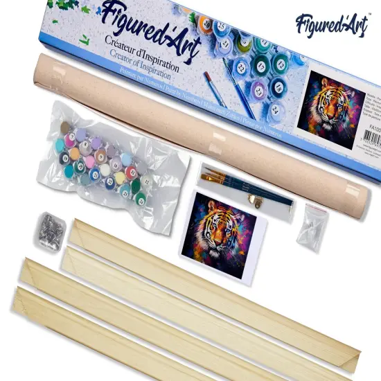 Figured'Art Paint by Number for Adults Colorful Abstract Tiger 16"x20" - Craft Art Painting Rolled Canvas with DIY Wooden Frame {5}