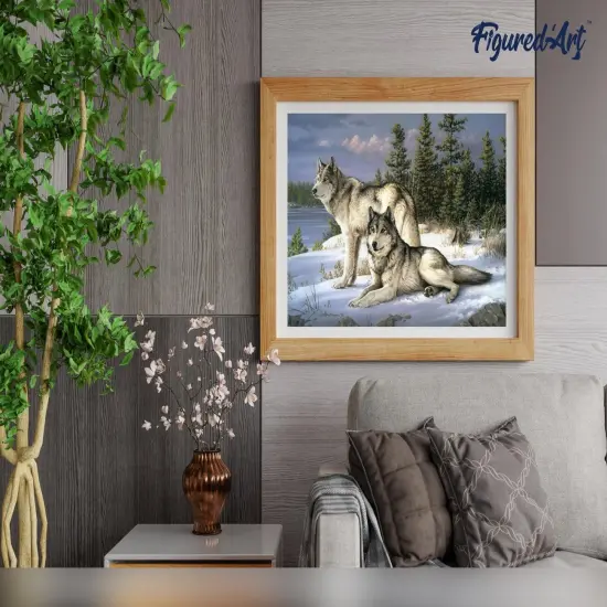 Figured'Art Paint by Numbers Kit for Adults Wolves Couple 16"x20" - Craft Art Painting Rolled Canvas with DIY wooden frame {4}