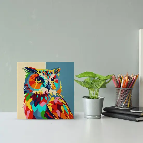 Figured'Art Mini Paint by Numbers Kit for Adults with Frame Owl Abstract Pop Art Small format 8"x8" - Craft Art Painting DIY Canvas Already Stretched on a Wooden Frame {2}