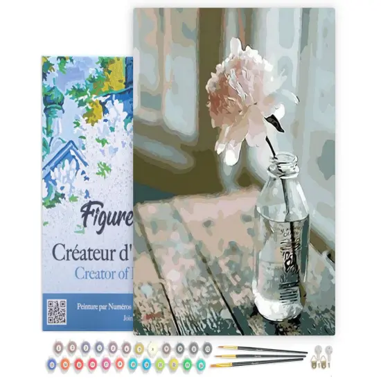 Figured'Art Paint by Numbers Kit for Adults with Frame White Flower 16"x20" - Craft Art Painting DIY Kit Canvas Already Stretched on a Wooden Frame {1}