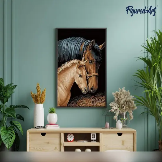 Figured'Art Paint by Numbers Kit for Adults Horse and Foal 16"x20" - Craft Art Painting Rolled Canvas with DIY wooden frame {4}