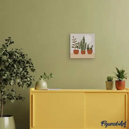 Figured'Art Mini Paint by Numbers Kit for Adults with Frame Three plant pots Small format 8"x8" - Craft Art Painting DIY Canvas Already Stretched on a Wooden Frame {2}