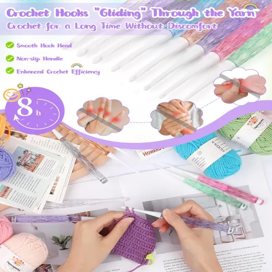 8PCS Inline Crochet Hooks Set, Crochet Needles for Crocheting Yarn, Non-Slip Crochet Hook Grips, Crochet Hooks for Arthritic Hands, Size 2.5mm-6mm Crochet Hooks, Cute Plastic Crochet Hooks {4}