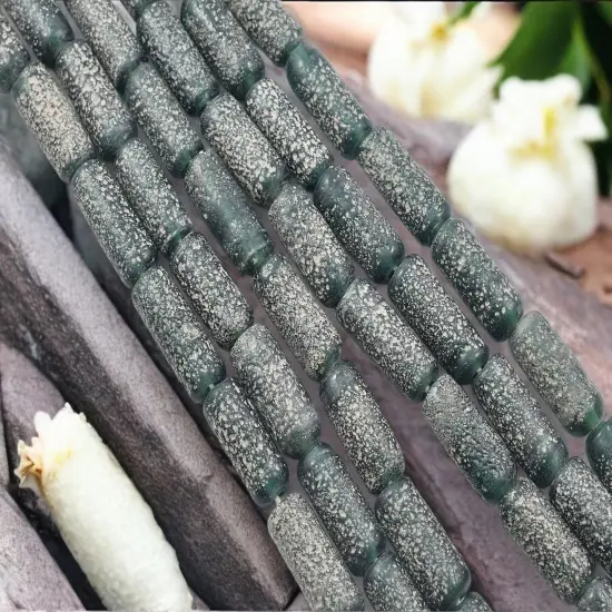 10x25mm Matte Teal Pompeii Tube Beads (18" Strand) - Indonesian Glass Beads {4}