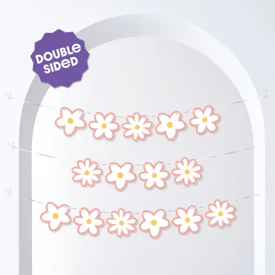 Big Dot of Happiness Pink Daisy Flowers Garland Banner, Boho Hanging Decorations, Groovy Floral Party Banner, 30 Feet of Cord, 15 Double-Sided Daisies {3}