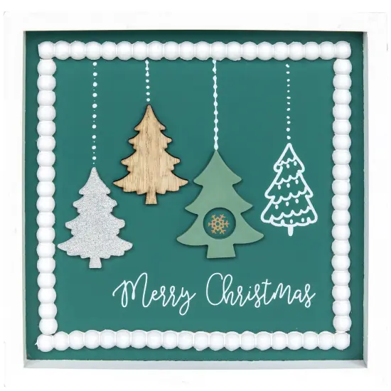 Northlight Merry Christmas Trees Framed Wall Art- 9.5" x 9.5" White {3}