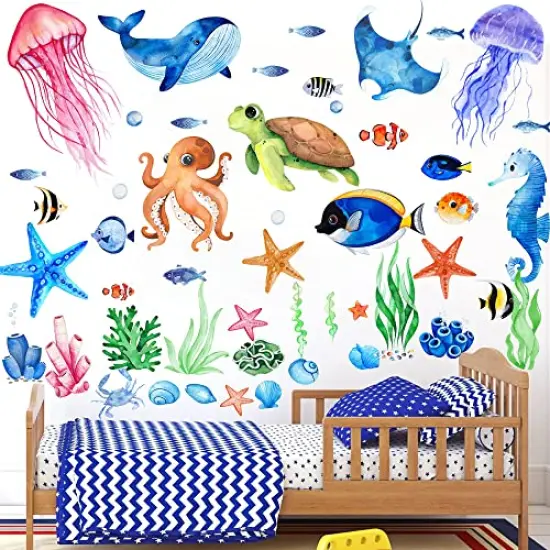 Glow in The Dark Ocean Fish Wall Stickers, Under The Sea Wall Stickers Vinyl Sea Life Wall Decals Removable Waterproof Peel and Stick for Boys Kids Bedroom Bathroom Creatures {2}