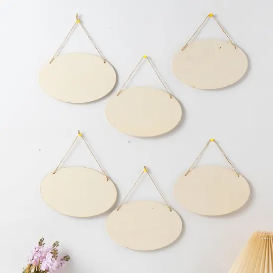 6pcs 9.3X5.8in Unfinished Wood Sign Blank Hanging Wooden Plaque DIY Craft (Ellipse) {1}