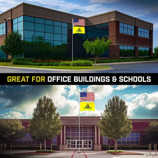 G128 Combo Pack: 20 Ft Telescoping Aluminum Flagpole (Silver) & American and Gadsden Flags 3x5 Ft, Both ToughWeave Series Embroidered Polyester | Pole with Flags Included {5}