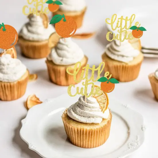 24 Pack Little Cutie Cupcake Toppers Glitter Tangerine Cupcake Picks Citrus Cake Decorations for Orange Theme {3}
