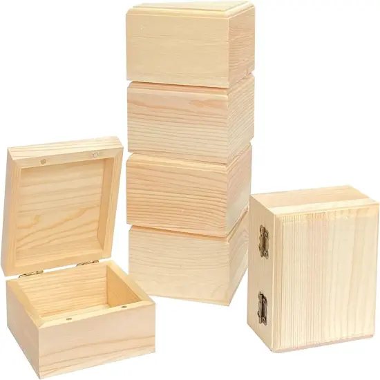 6 Pack Unfinished Wood Box Crafts Wooden Square Box with Magnetic Hinged Lid (3.5 x 3.5 x 1.9 in) {1}