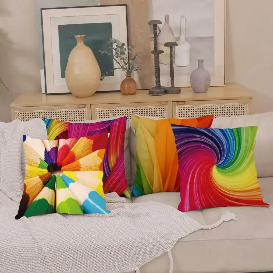 18 x 18 inches Rainbow Colorful Cushion Covers Abstract Crayon Throw Pillow Case Cover Set of 4 (Colorful) for Sofa Car Cousion Bed {3}