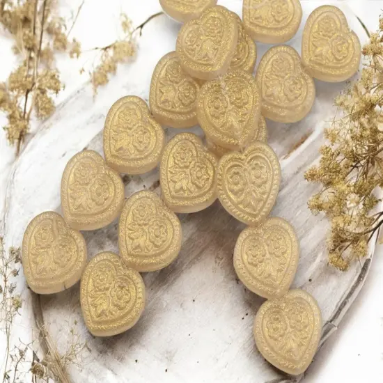 *6* 17mm Crystal Gold Dust Floral Heart Beads {3}