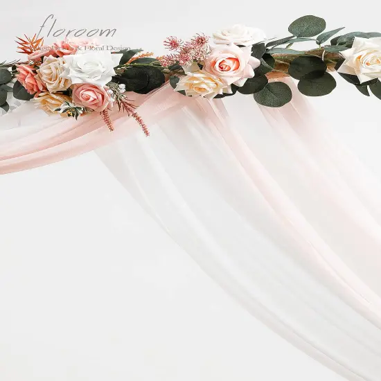 Wedding Arch Draping Fabric 2 Panels 20Ft Chiffon Fabric Drapes Arbor Drapery Wedding Ceremony Reception Swag Decorations (Blush & White) {4}