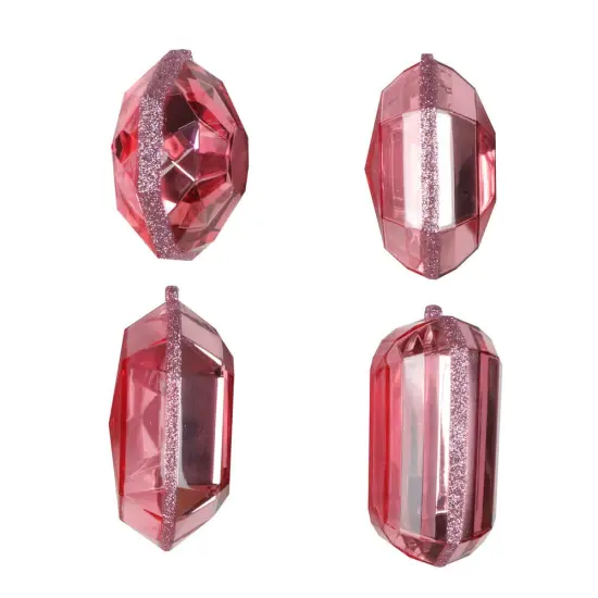 4–5″ Baby Pink Rectangle Jewel Glitter Ornaments - Set for 4 {1}