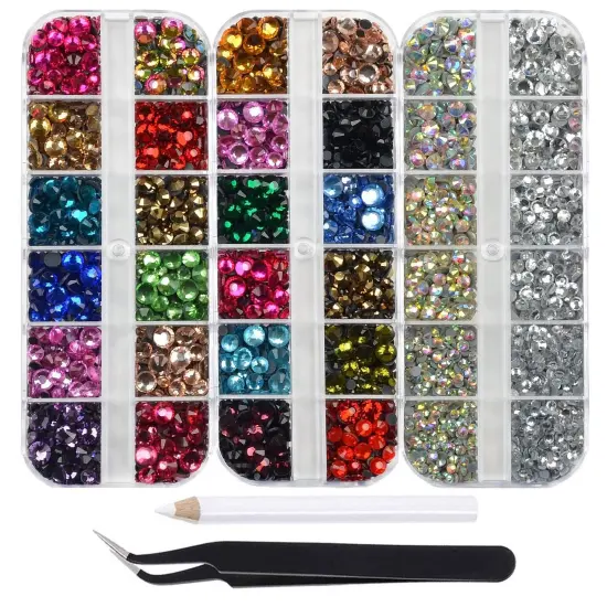 6500pcs+ Flatback Glass Hotfix Iron On Rhinestones Crystal for DIY Making with Tweezer & Picking Pen for Shoes, Clothes, Face Art, Bags, Manicure (2+20Multi-Colors,3&5-Sizes,2&20-colors) {1}