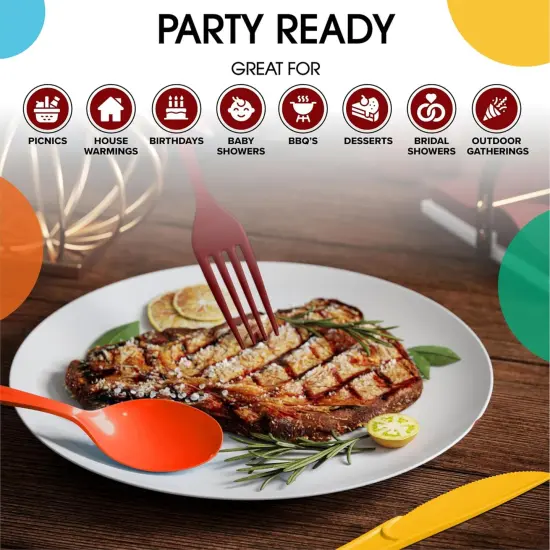 Exquisite Polished Plastic Silverware &ndash; 150 Pcs Heavy Duty Cutlery Set &ndash; 50 Each of Forks, Knives & Spoons &ndash; Disposable Utensil Set for Parties, Events & Catering &ndash; Flatware Set by Party Solids Thanksgiving {6}