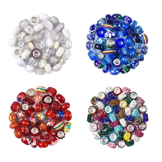 Aipridy Assortment European Large Hole Beads Spacer Beads Rhinestone Craft Beads for DIY Charms Bracelet Jewelry Making (Blue-Red-White) {6}