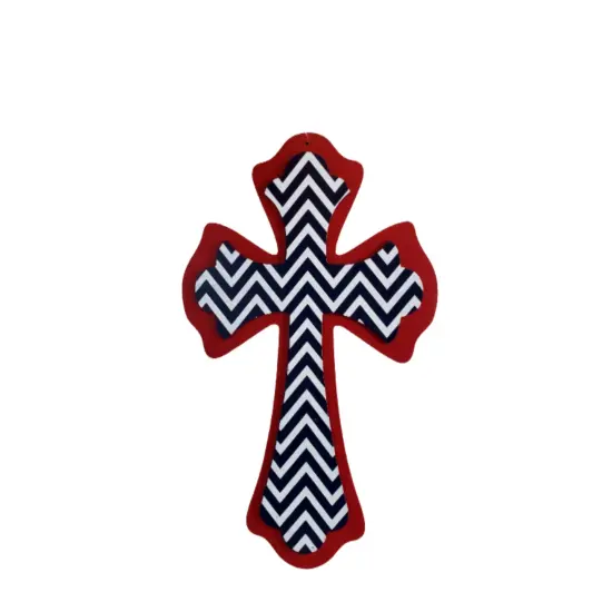 14.5"x10.625 MDF Chevron Cross Sign - Vibrant Red, Navy Blue, and White Design-AB237442 {1}