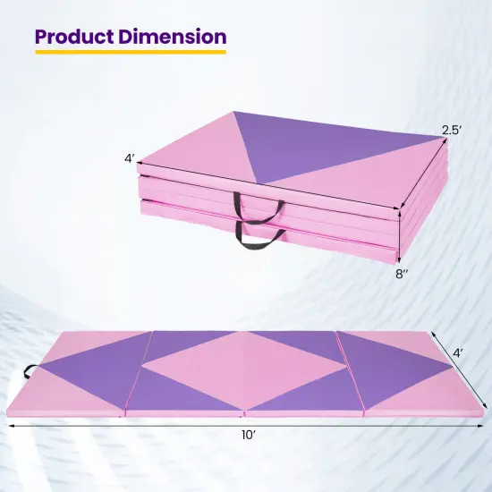 4-Panel PU Leather Folding Exercise Gym Mat with Carrying Handles and Removable Zippered Cover Pink & Purple {4}