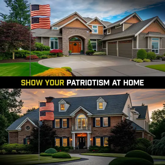 G128 Combo Pack: 20 Ft Telescoping Aluminum Flagpole (Black) & American and Betsy Ross Tea Stained Flags 3x5 Ft, Both ToughWeave Series Embroidered Polyester | Pole with Flags Included {4}