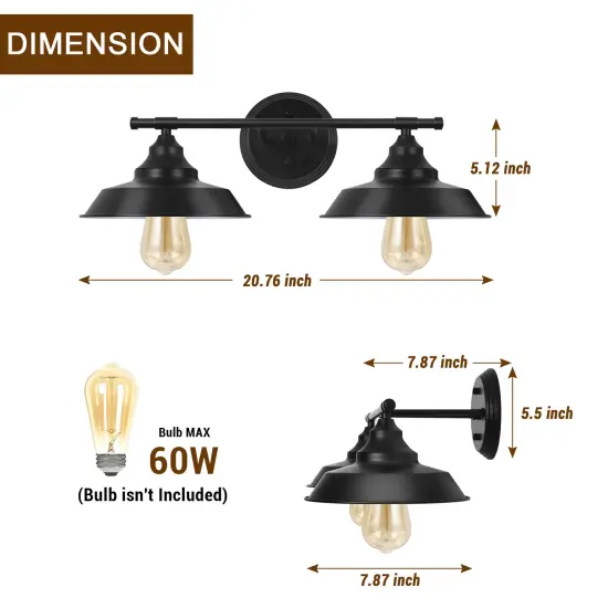 2-Light Vintage Vanity Light Fixture &ndash; Oil Rubbed Bronze Industrial Wall Sconce for Bathroom, Farmhouse, or Entryway &ndash; Hardwired, Easy Installation {2}