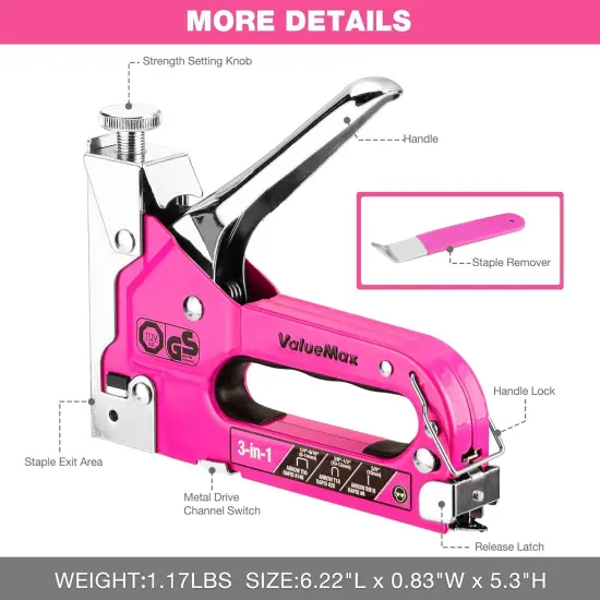 Staple Gun, Heavy Duty 3-in-1 Manual Nail Gun with 2000 Staples, Remover, Upholstery Stapler for Wood, Furniture, Carpet, Carpentry, DIY, Wire, Decoration, Craft, Fixing Material, Decoration {2}