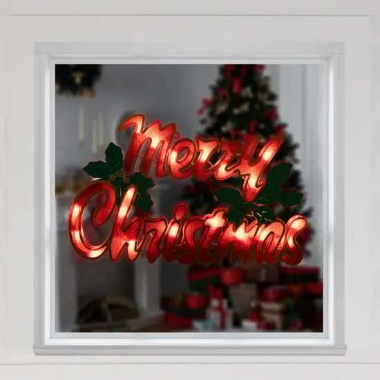 Northlight Lighted Merry Christmas Window Silhouette - 16.5" Red {4}