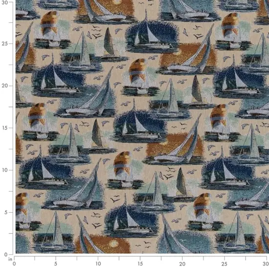 Sail Away - Blue Novelty Upholstery Fabric 54 Inches" {3}