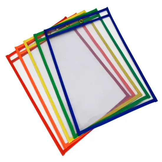 School Smart Reusable Dry Erase Pocket Sleeves, 10-1/2 x 13 Inches, Assorted, Set of 25 {1}